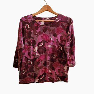 Coldwater Creek Womens 3/4 Sleeve Top, Size S, Purple Camo, Rayon Jersey Knit